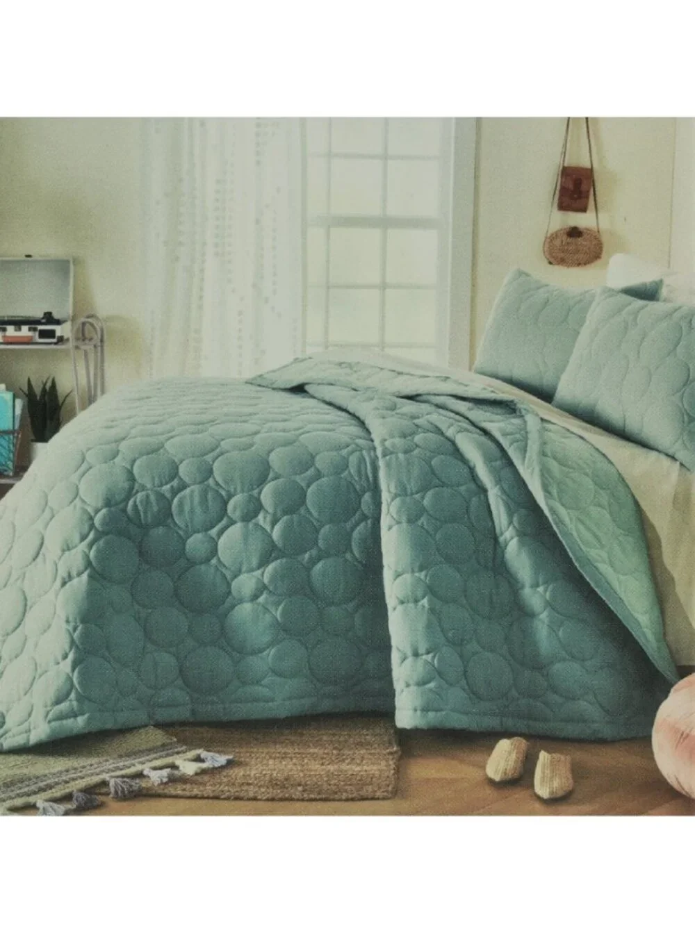 GREEN BUBBLE Wild Sage Jamie Gauze Daisy 100% Cotton 110x96 KING Quilt + 2 Shams